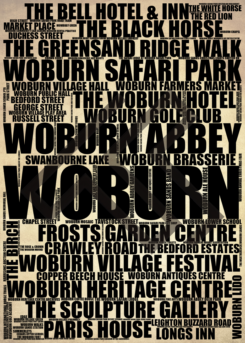 Woburn - Premium Typographic Word Cloud Prints, Posters & Gifts