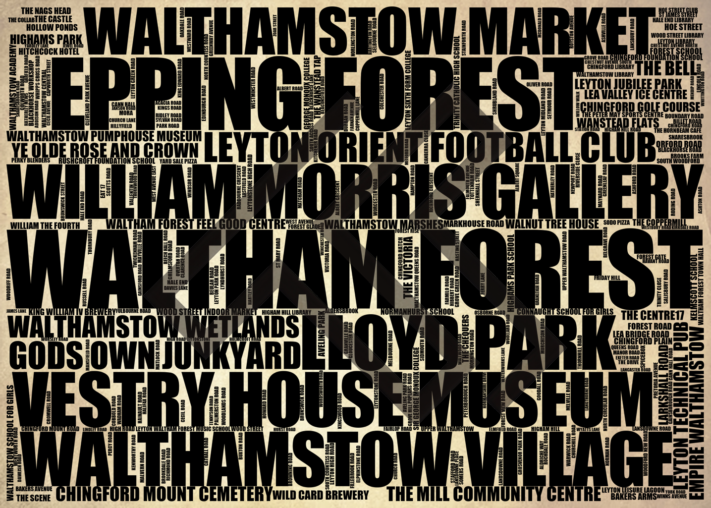Waltham Forest - Premium Typographic Word Cloud Prints, Posters & Gifts