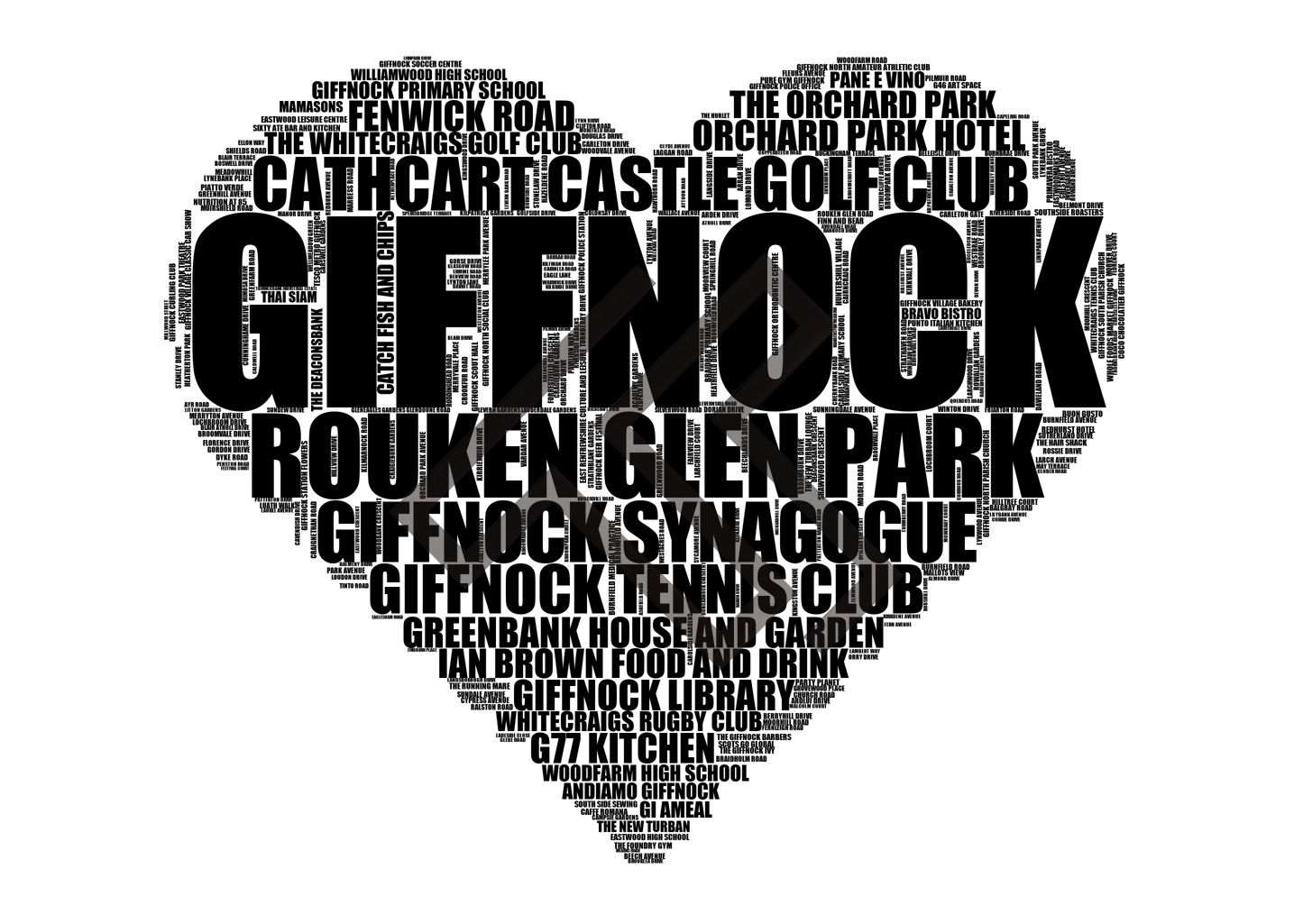 Giffnock - Premium Typographic Word Cloud Prints, Posters & Gifts