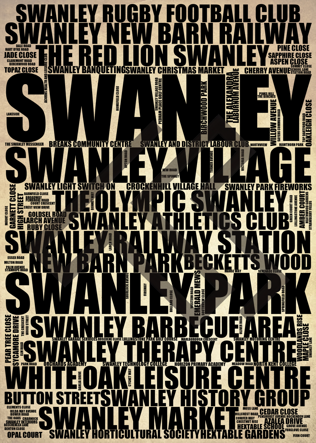 Swanley - Premium Typographic Word Cloud Prints, Posters & Gifts