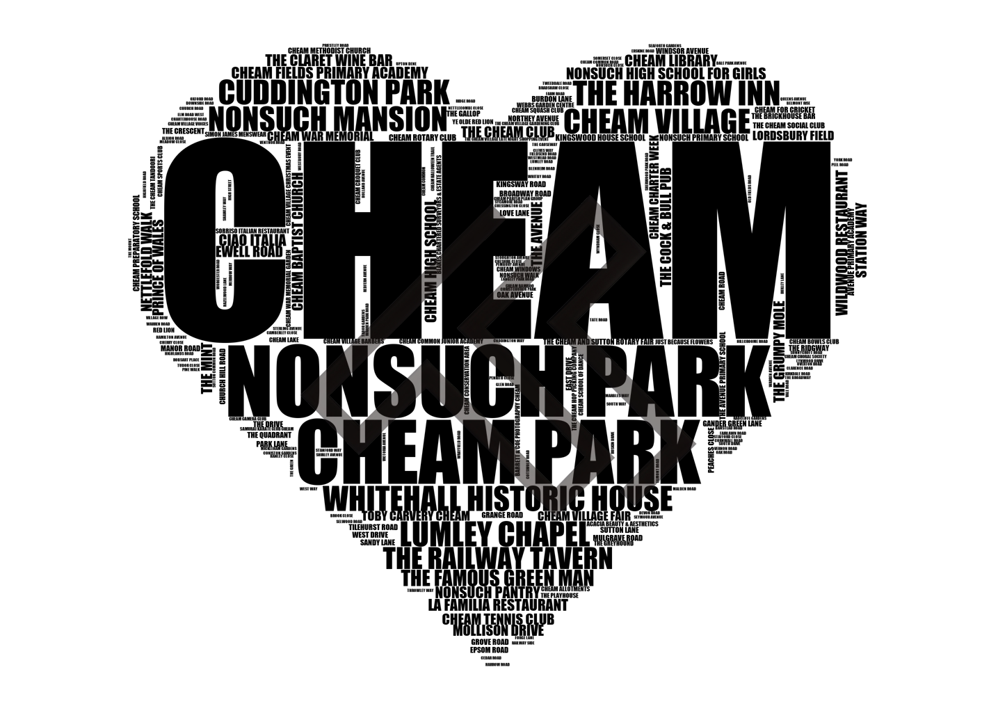 Cheam - Premium Typographic Word Cloud Prints, Posters & Gifts