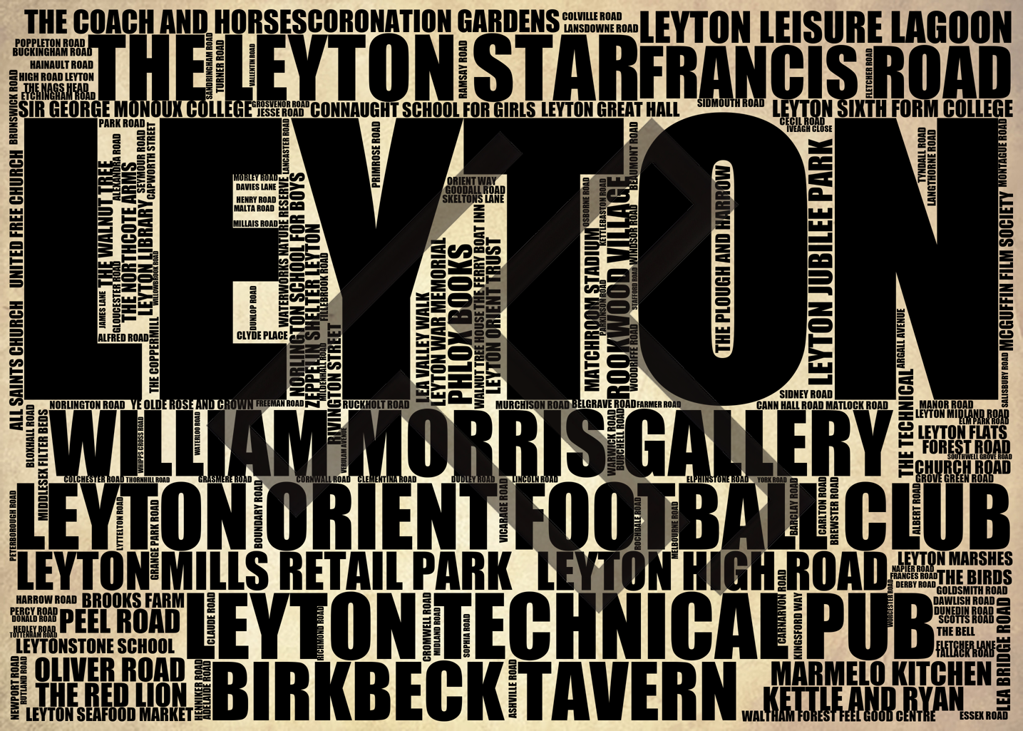 Leyton - Premium Typographic Word Cloud Prints, Posters & Gifts