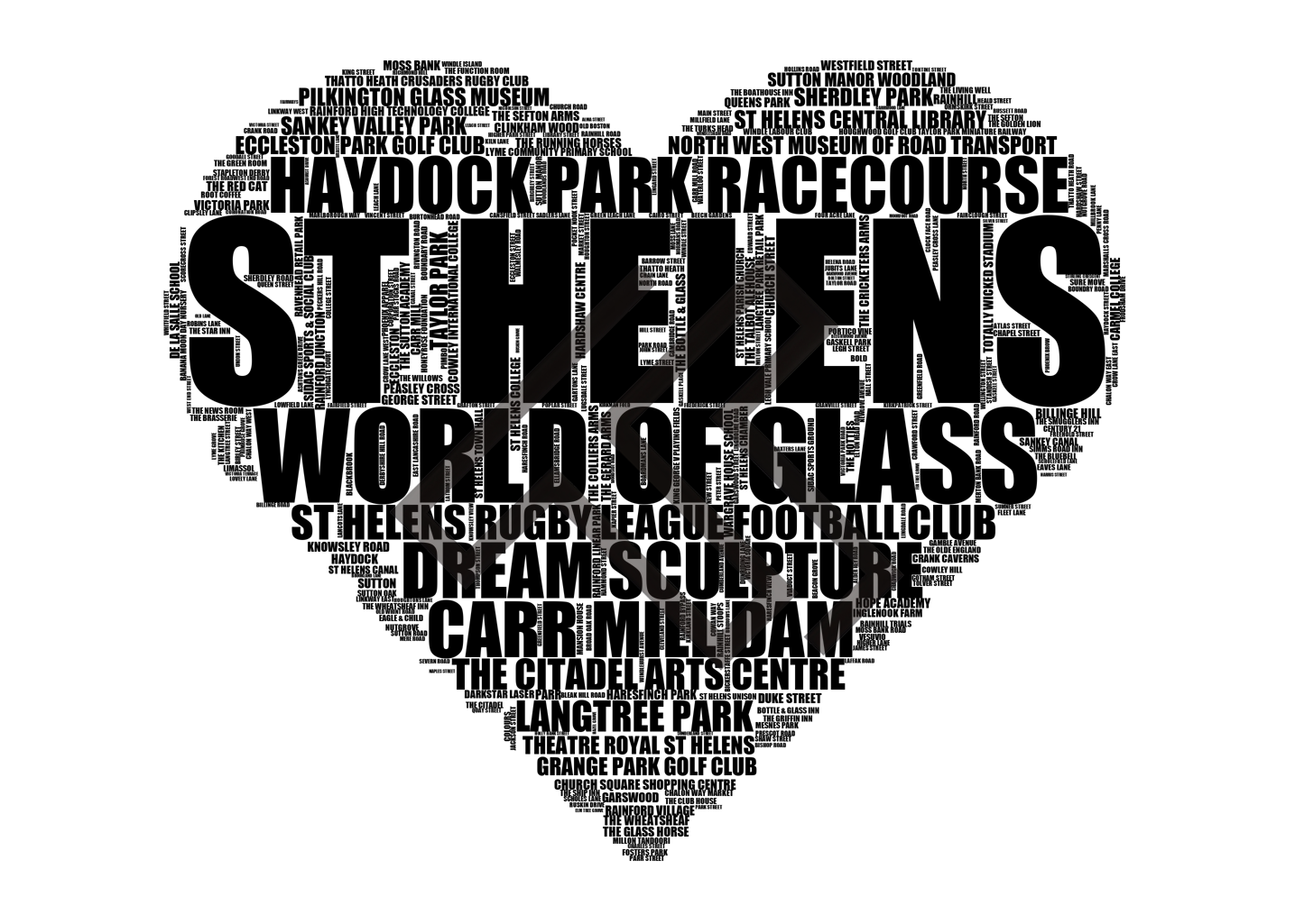St Helens - Premium Typographic Word Cloud Prints, Posters & Gifts