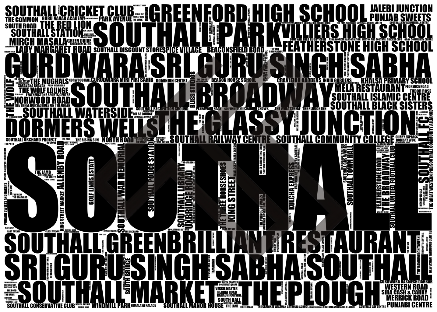 Southall - Premium Typographic Word Cloud Prints, Posters & Gifts