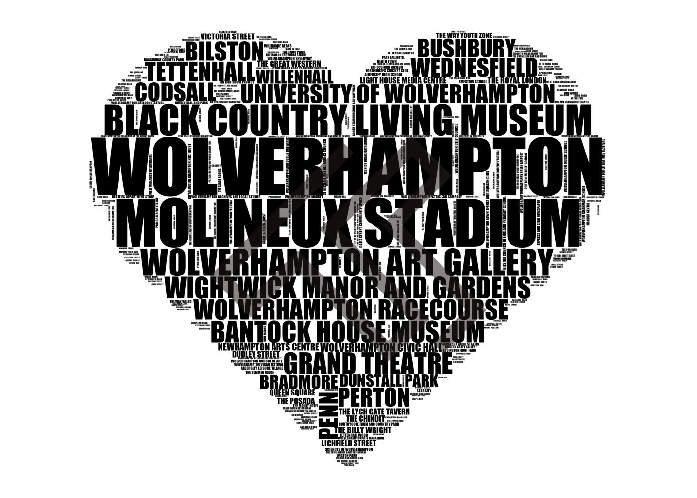 Wolverhampton - Premium Typographic Word Cloud Prints, Posters & Gifts