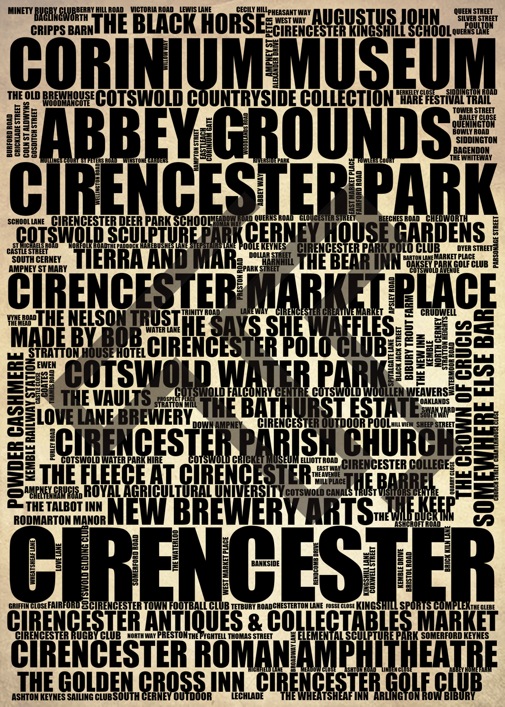 Cirencester - Premium Typographic Word Cloud Prints, Posters & Gifts