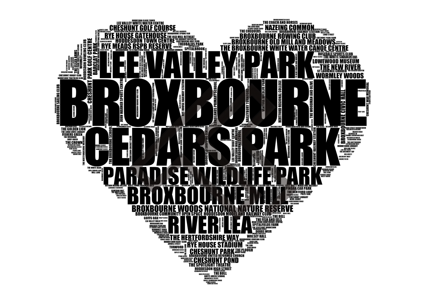 Broxbourne - Premium Typographic Word Cloud Prints, Posters & Gifts