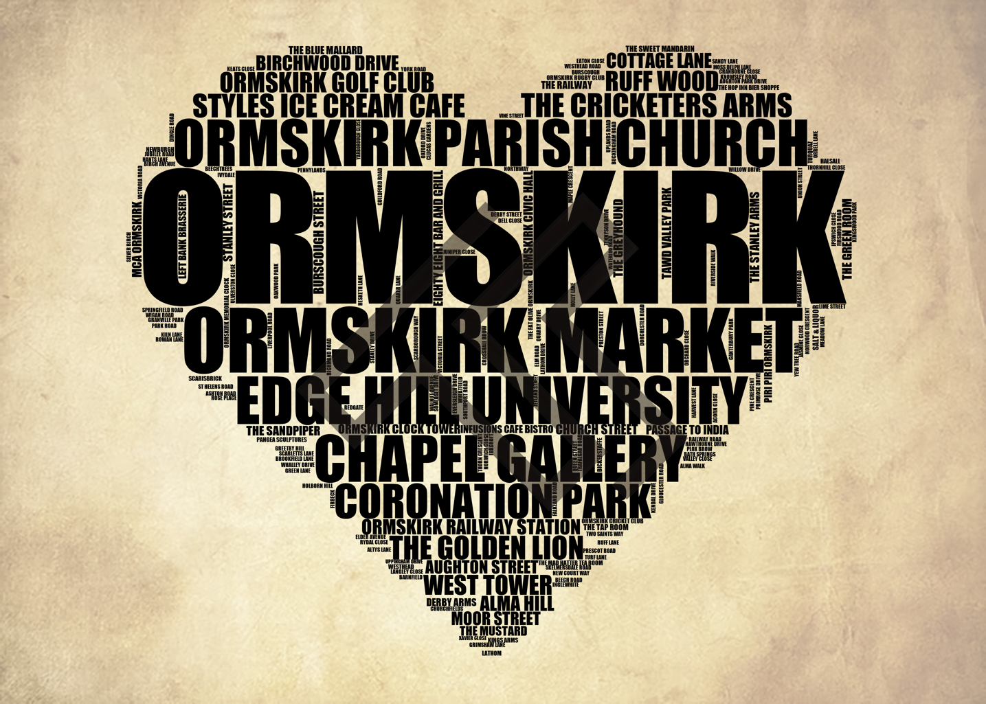 Ormskirk - Premium Typographic Word Cloud Prints, Posters & Gifts