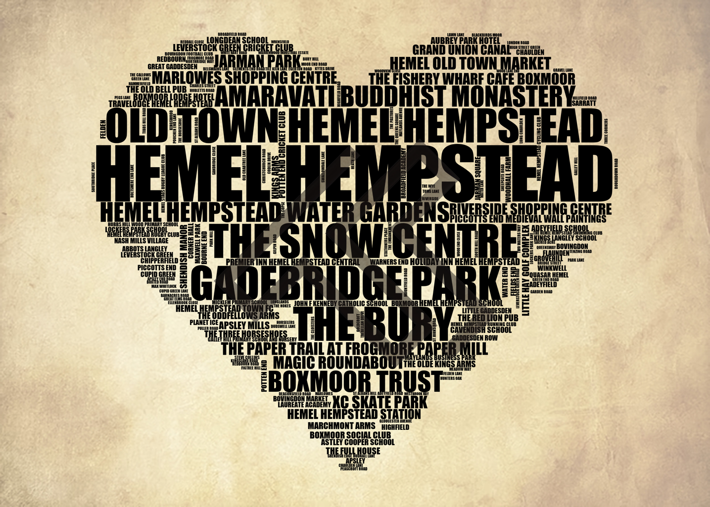 Hemel Hempstead - Premium Typographic Word Cloud Prints, Posters & Gifts