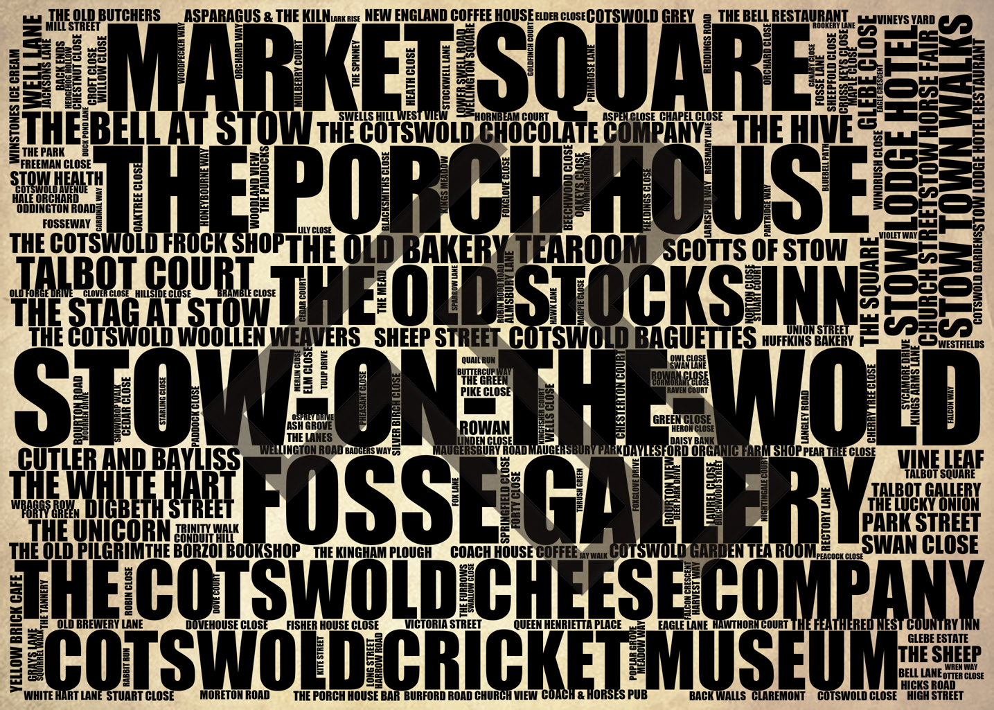 Stow-on-the-Wold - Premium Typographic Word Cloud Prints, Posters & Gifts