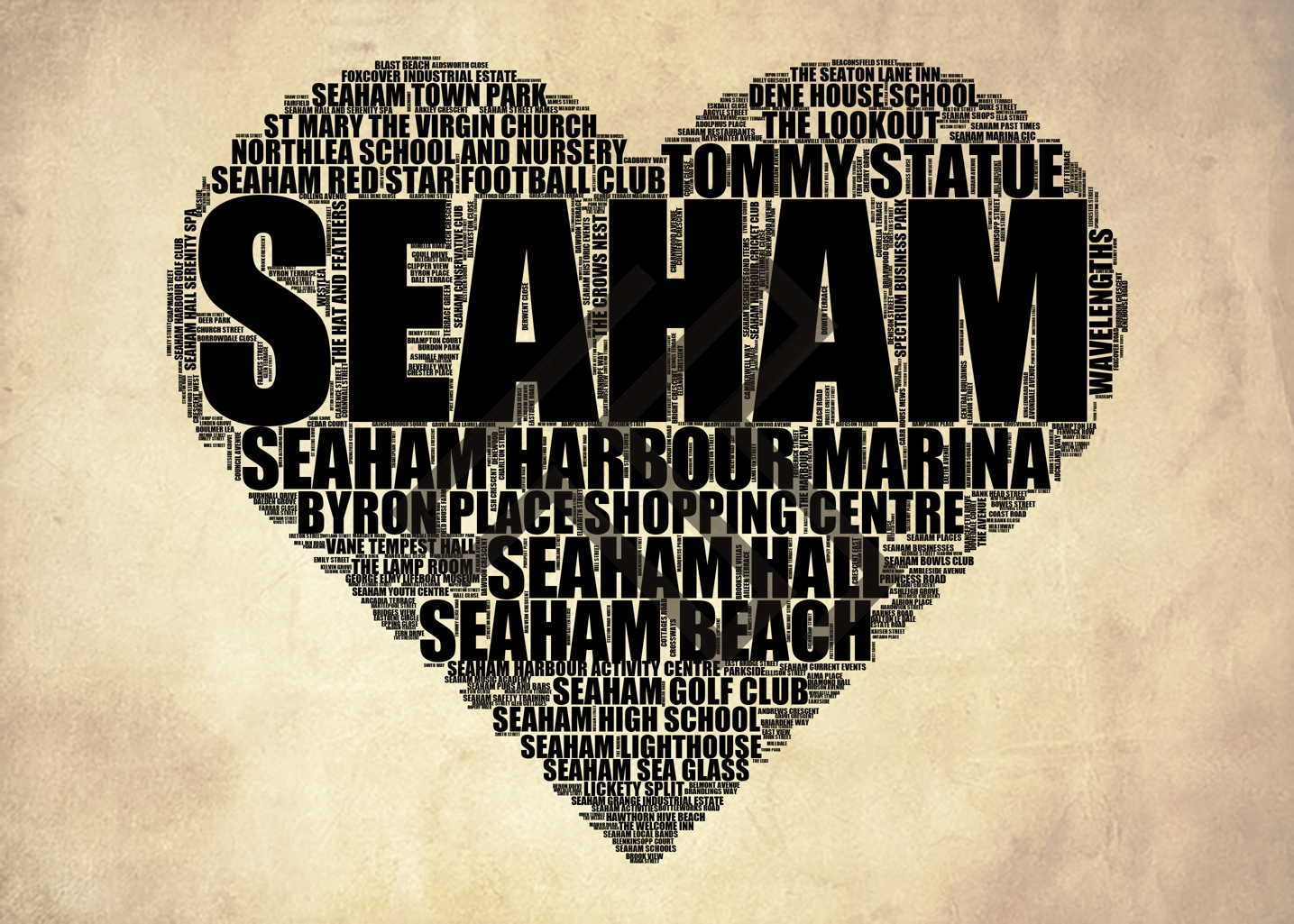 Seaham - Premium Typographic Word Cloud Prints, Posters & Gifts