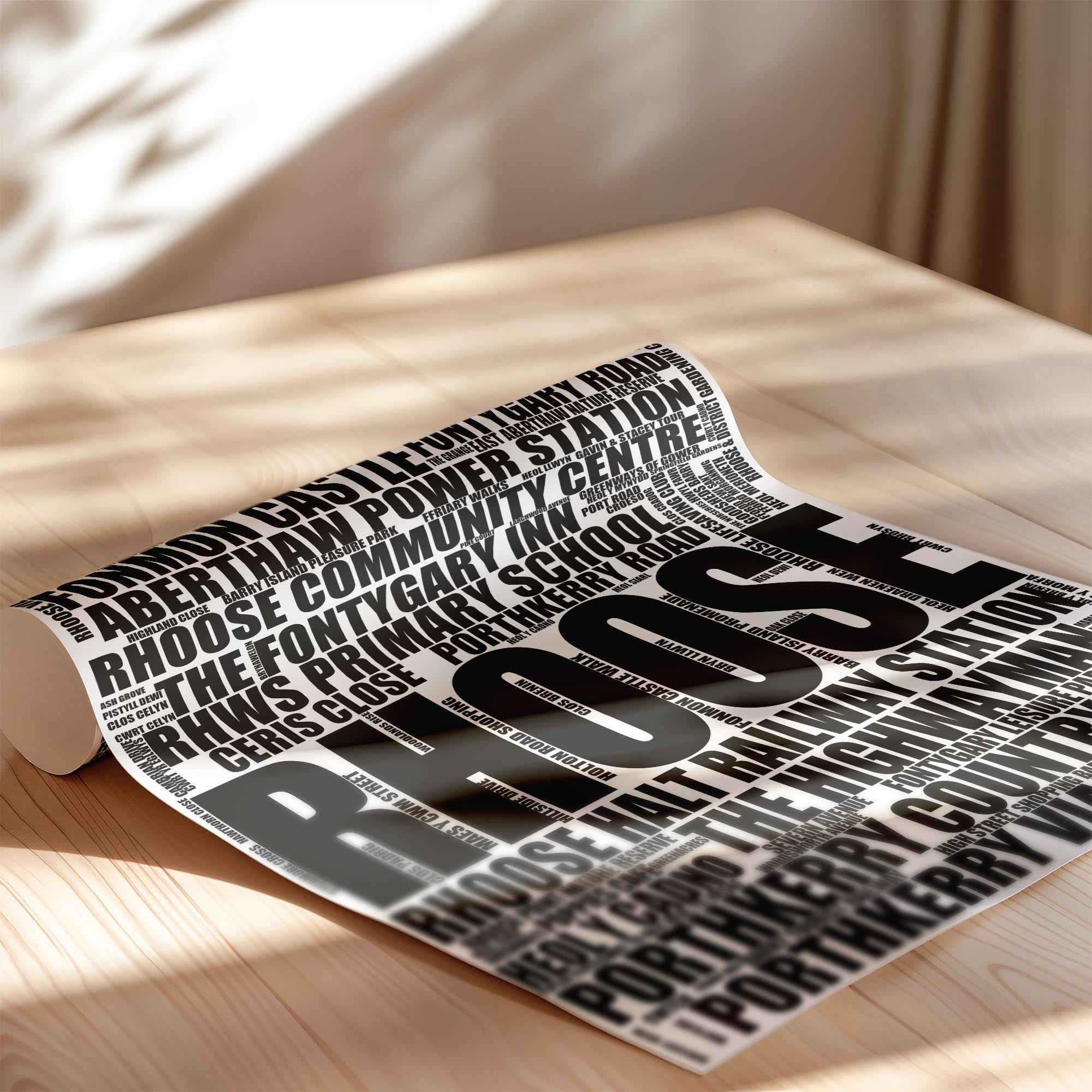 Rhoose - Premium Typographic Word Cloud Prints, Posters & Gifts