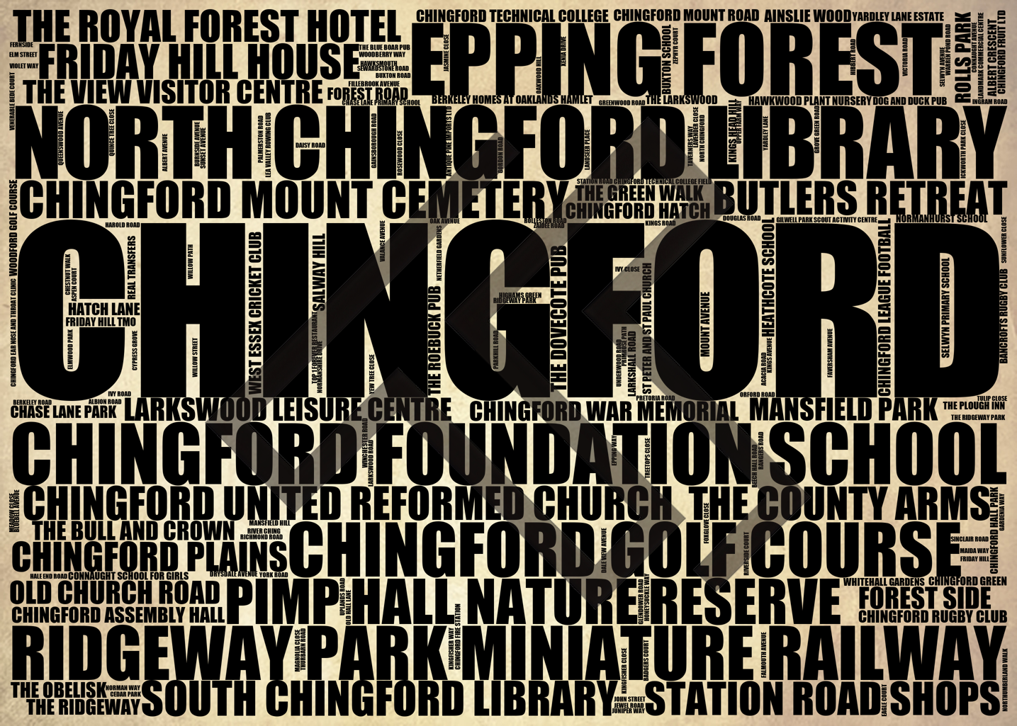 Chingford - Premium Typographic Word Cloud Prints, Posters & Gifts