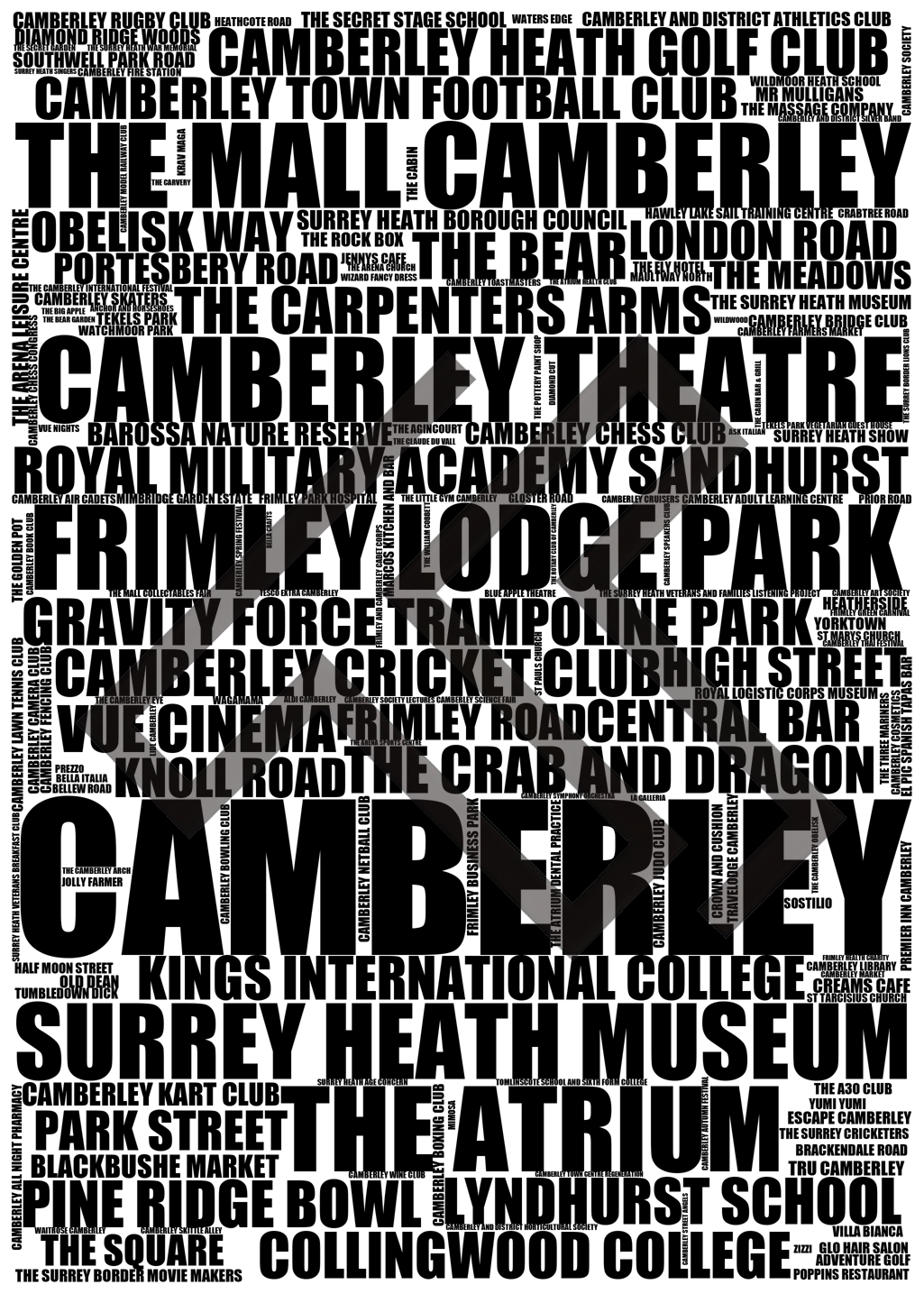 Camberley - Premium Typographic Word Cloud Prints, Posters & Gifts