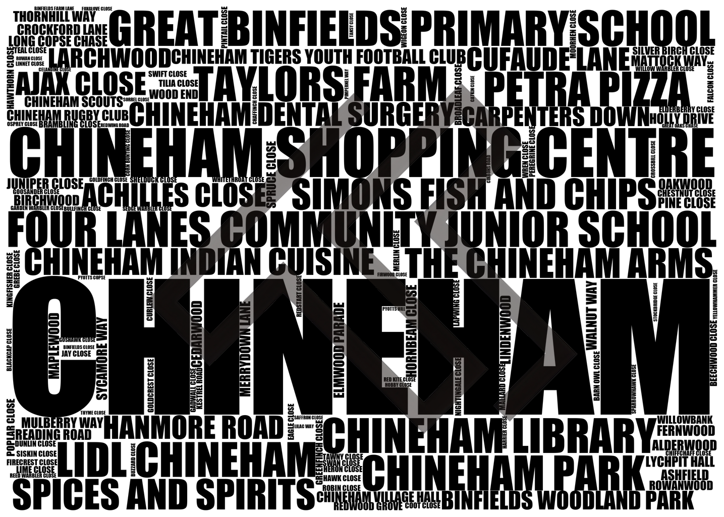 Chineham - Premium Typographic Word Cloud Prints, Posters & Gifts