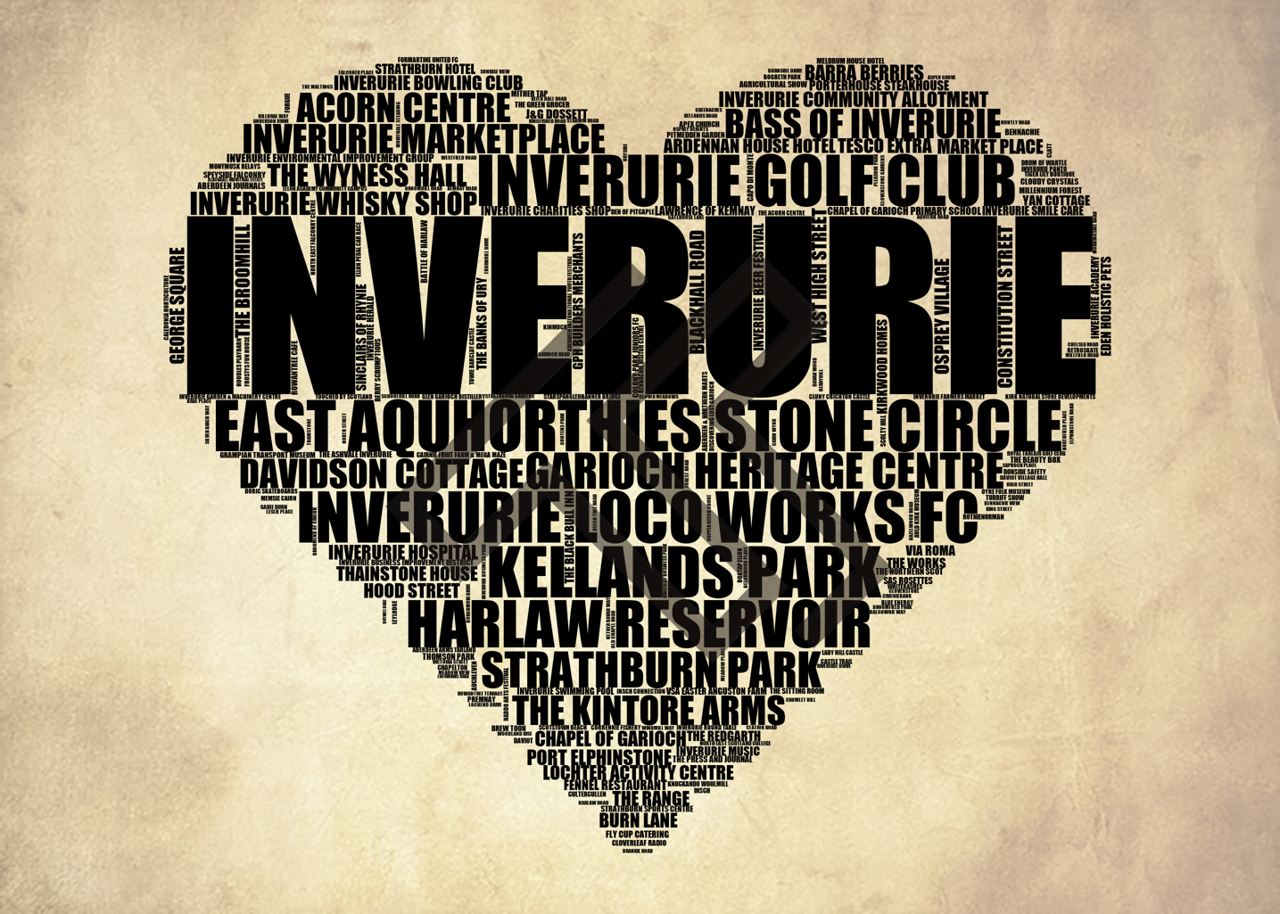 Inverurie - Premium Typographic Word Cloud Prints, Posters & Gifts