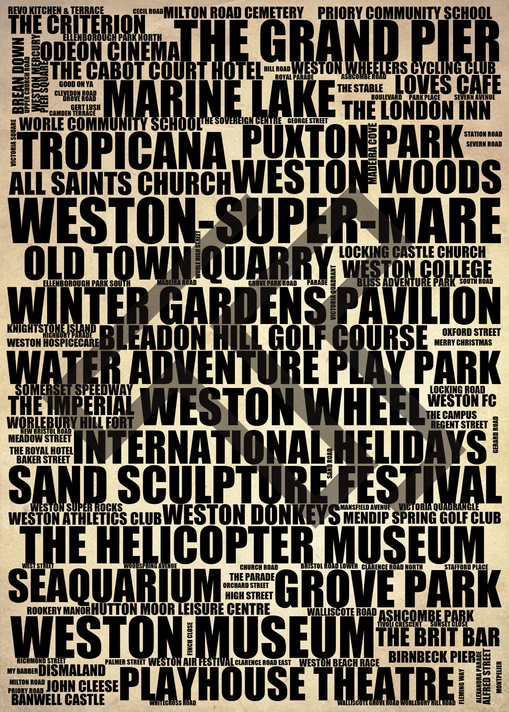 Weston-super-Mare - Premium Typographic Word Cloud Prints, Posters & Gifts