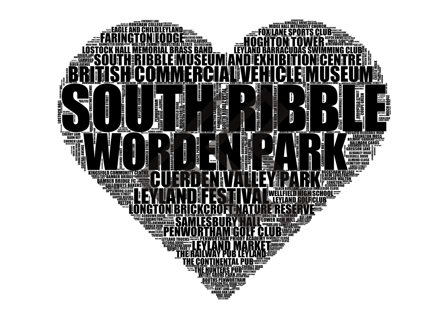 South Ribble - Premium Typographic Word Cloud Prints, Posters & Gifts