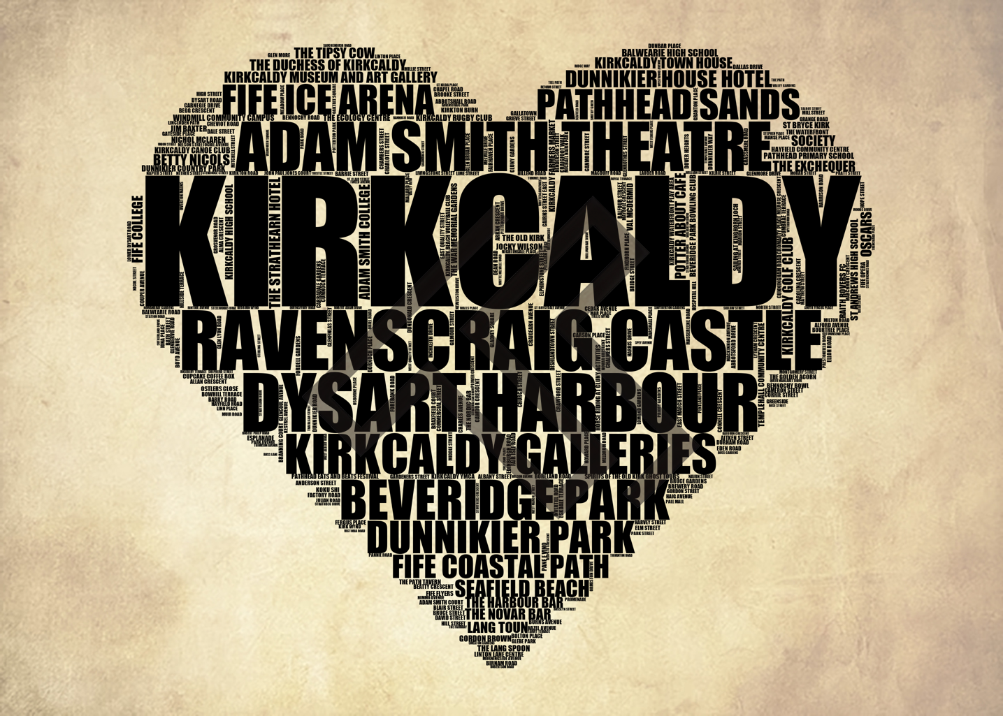 Kirkcaldy - Premium Typographic Word Cloud Prints, Posters & Gifts