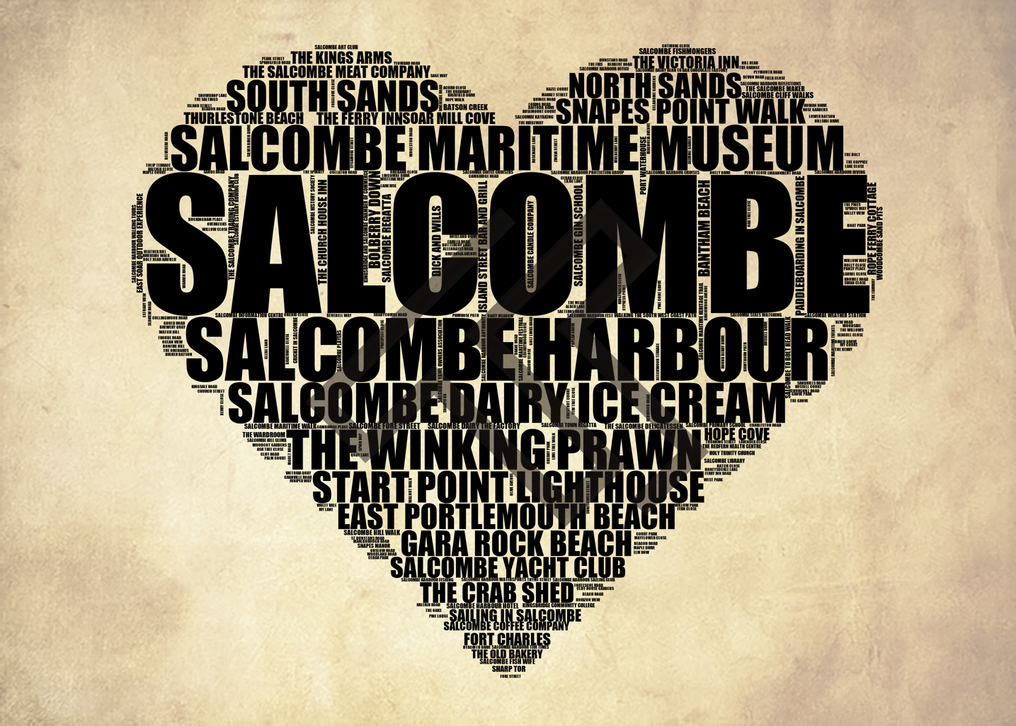 Salcombe - Premium Typographic Word Cloud Prints, Posters & Gifts