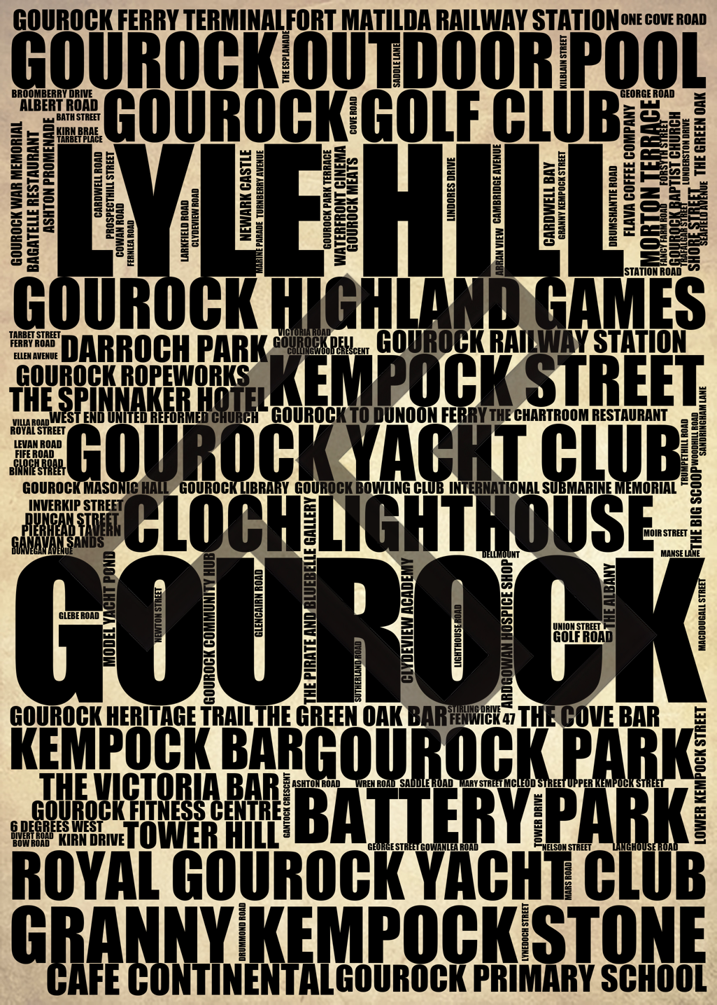 Gourock - Premium Typographic Word Cloud Prints, Posters & Gifts