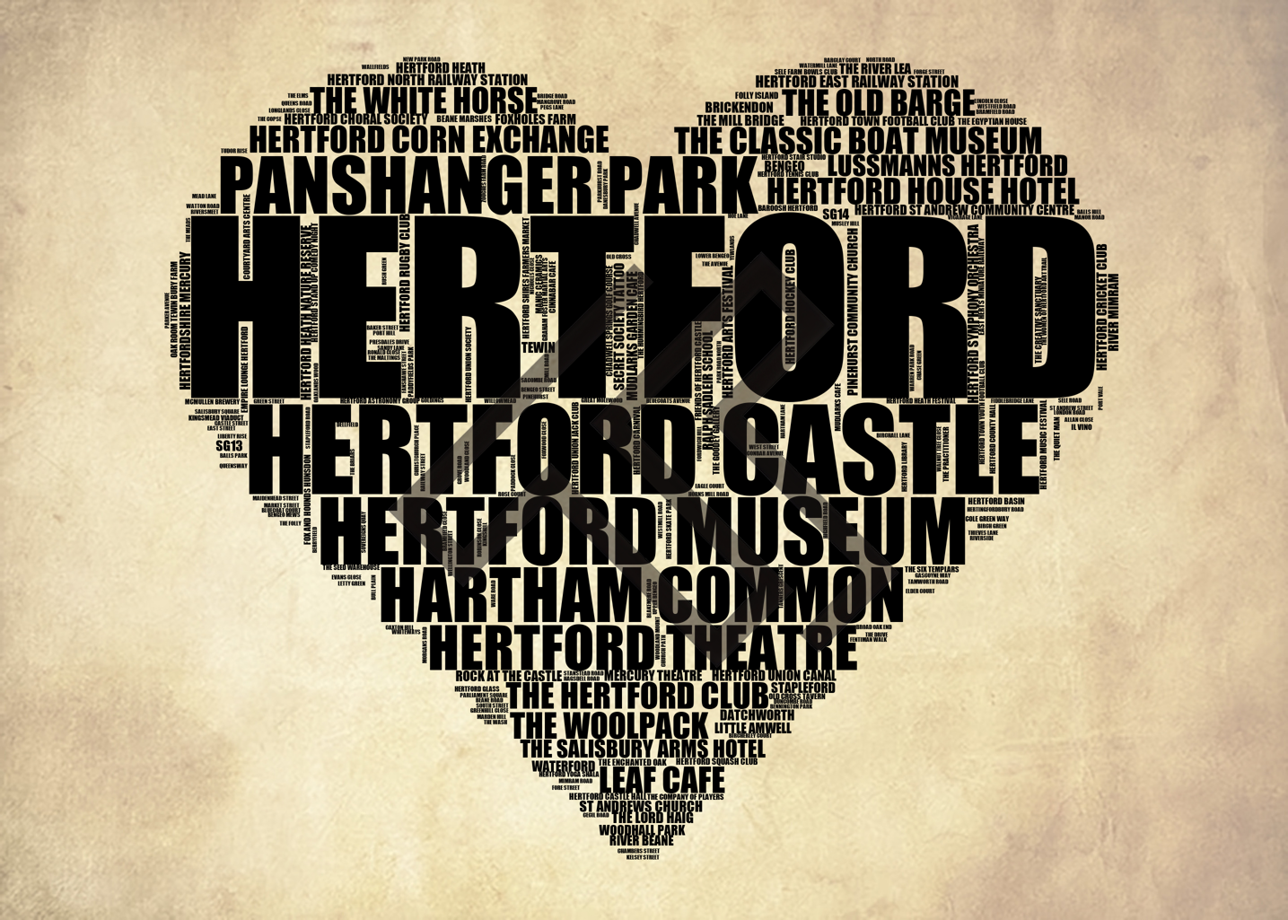 Hertford - Premium Typographic Word Cloud Prints, Posters & Gifts