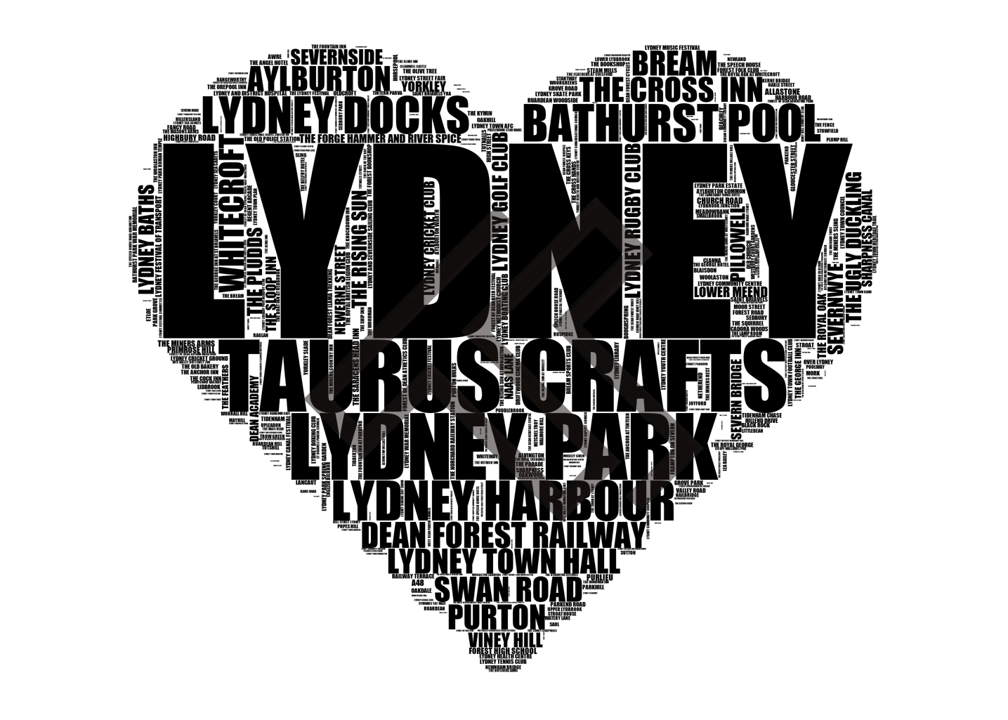 Lydney - Premium Typographic Word Cloud Prints, Posters & Gifts