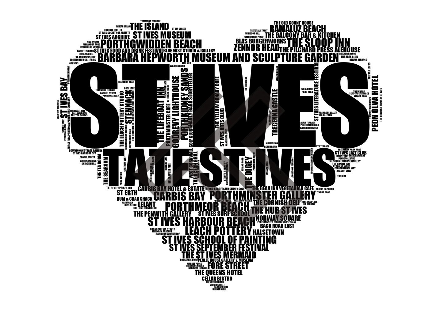 St Ives - Premium Typographic Word Cloud Prints, Posters & Gifts