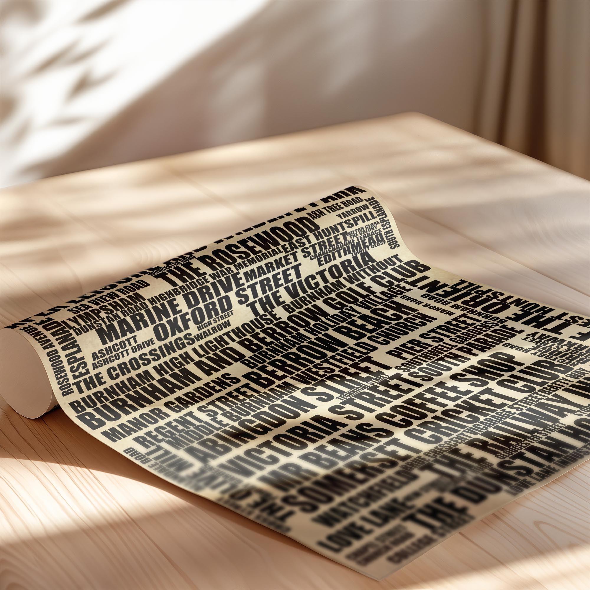 Burnham-on-Sea - Premium Typographic Word Cloud Prints, Posters & Gifts