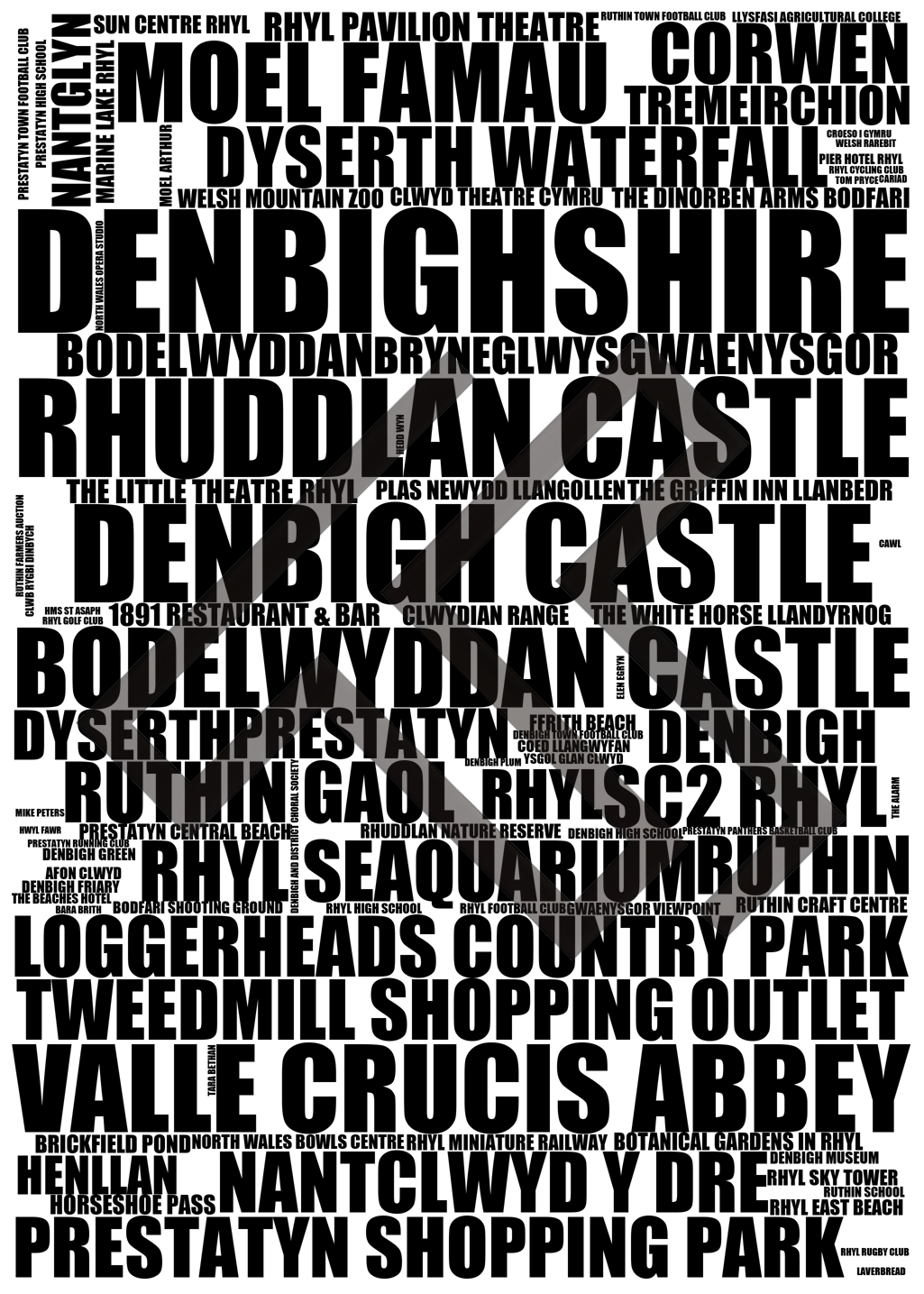 Denbighshire - Premium Typographic Word Cloud Prints, Posters & Gifts