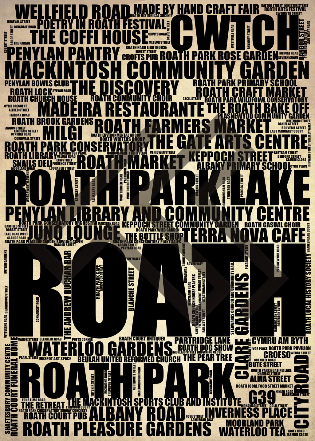 Roath - Premium Typographic Word Cloud Prints, Posters & Gifts