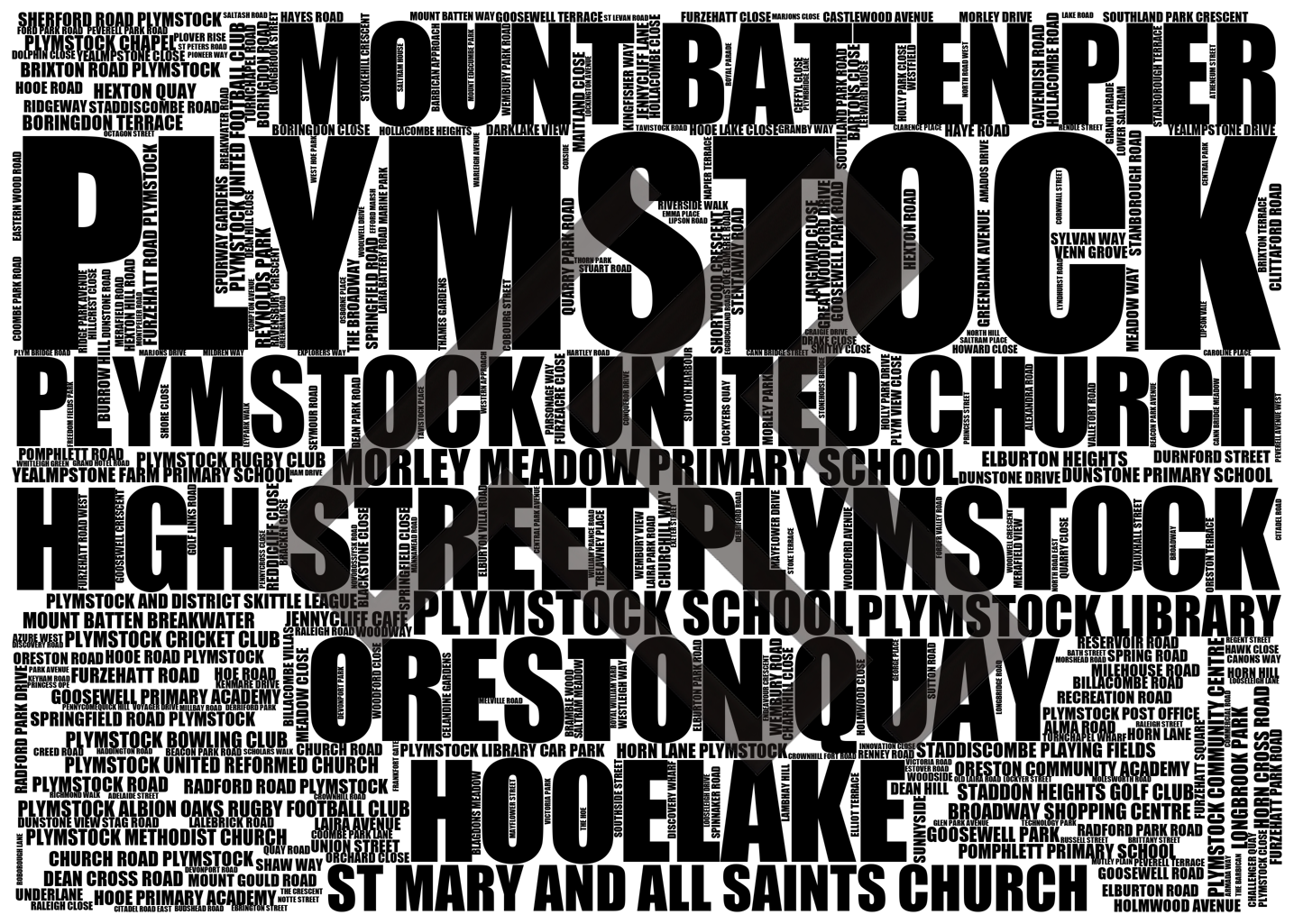 Plymstock - Premium Typographic Word Cloud Prints, Posters & Gifts