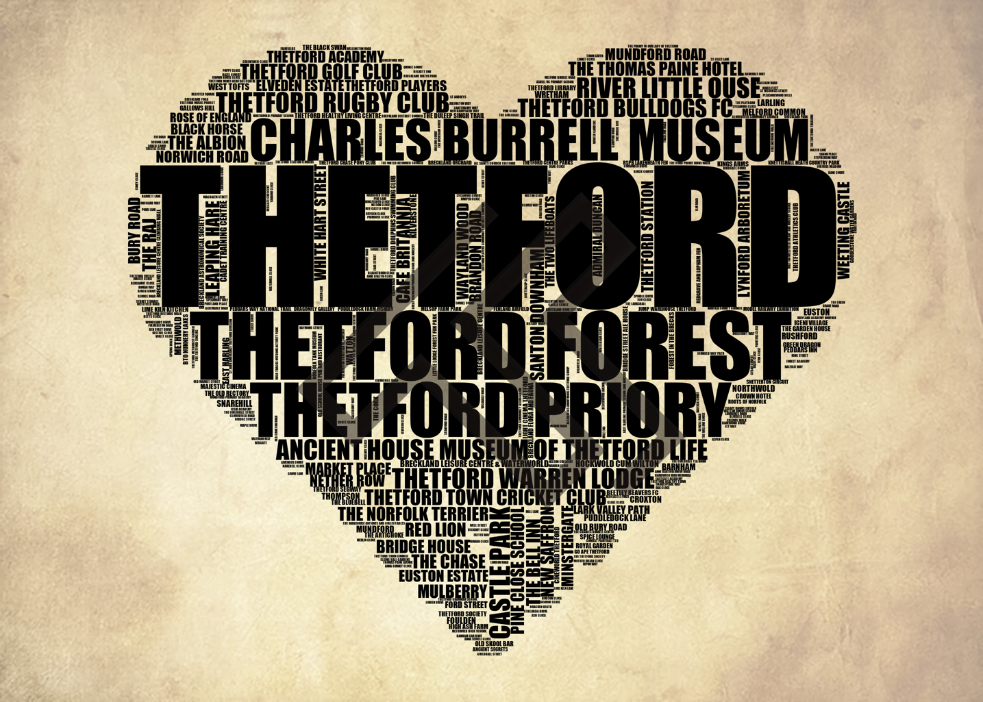 Thetford - Premium Typographic Word Cloud Prints, Posters & Gifts