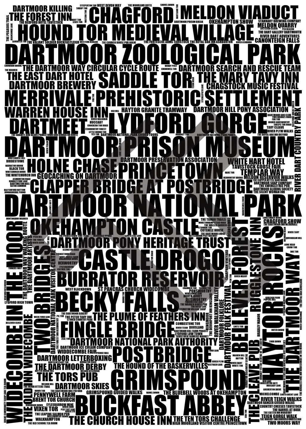 Dartmoor National Park - Premium Typographic Word Cloud Prints, Posters & Gifts