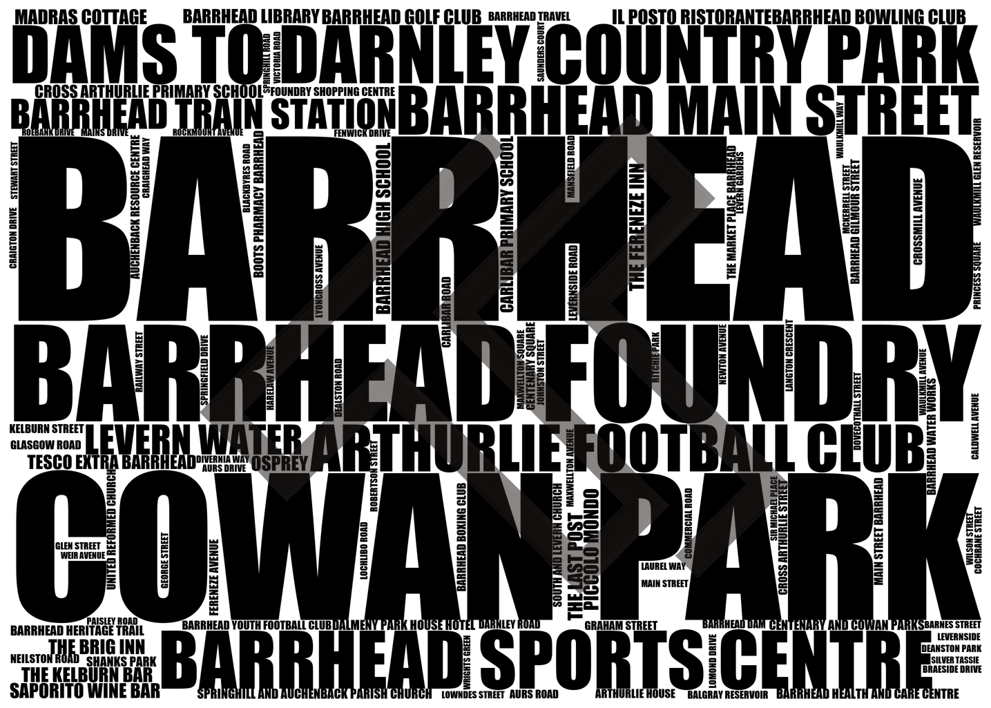 Barrhead - Premium Typographic Word Cloud Prints, Posters & Gifts