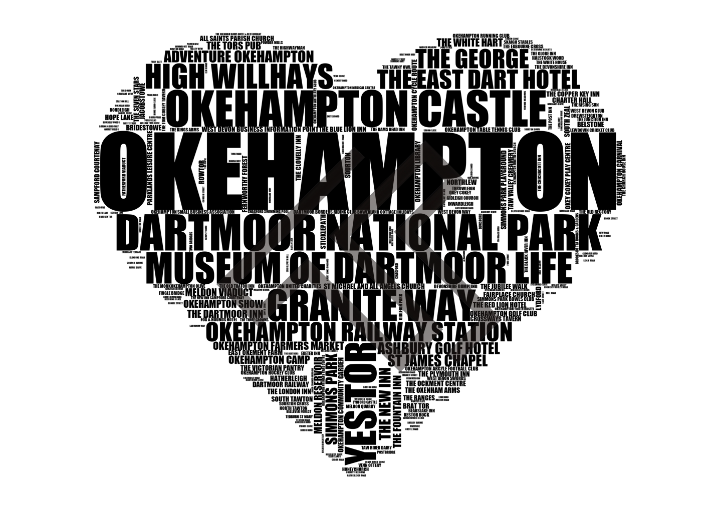 Okehampton - Premium Typographic Word Cloud Prints, Posters & Gifts