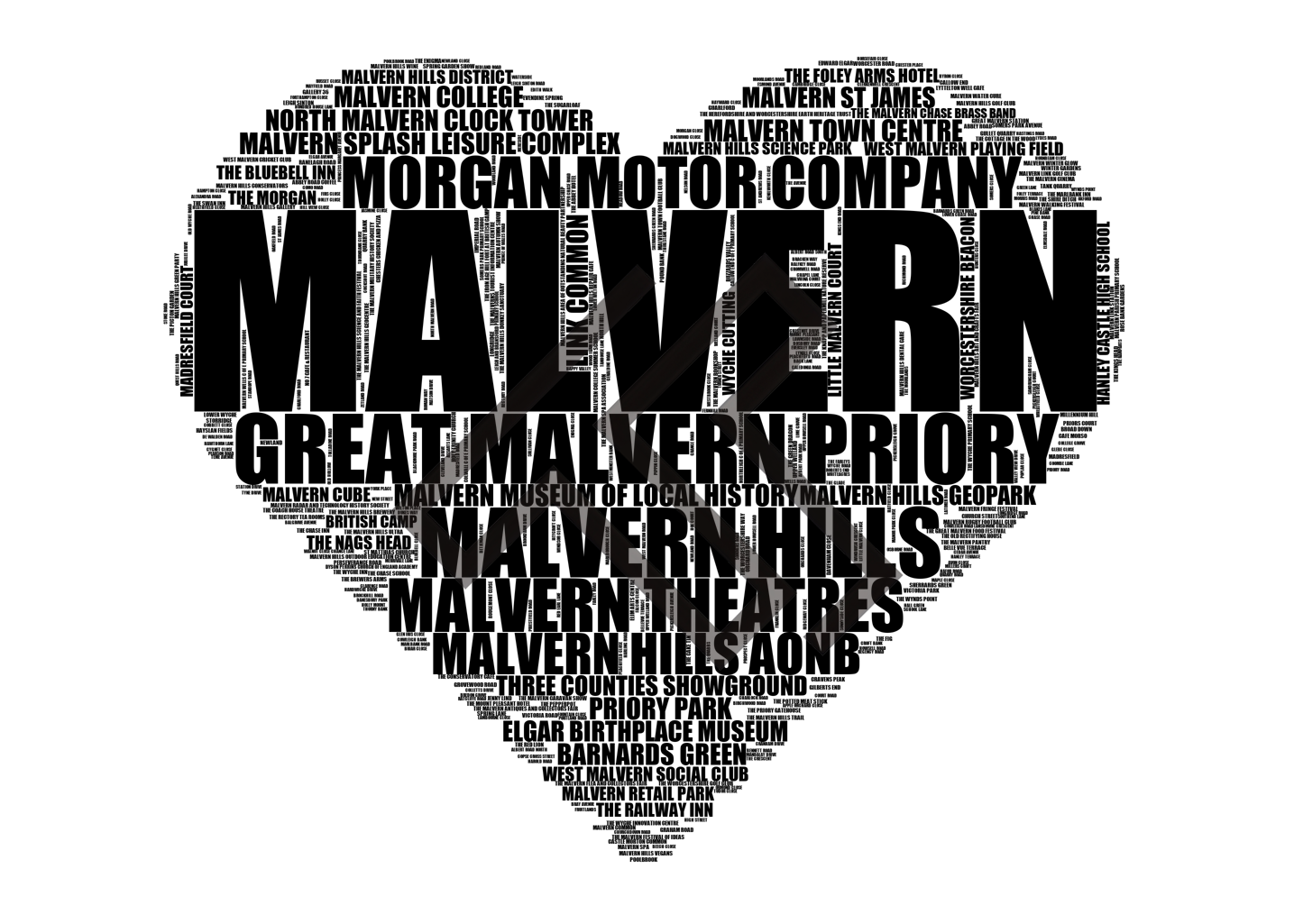 Malvern - Premium Typographic Word Cloud Prints, Posters & Gifts