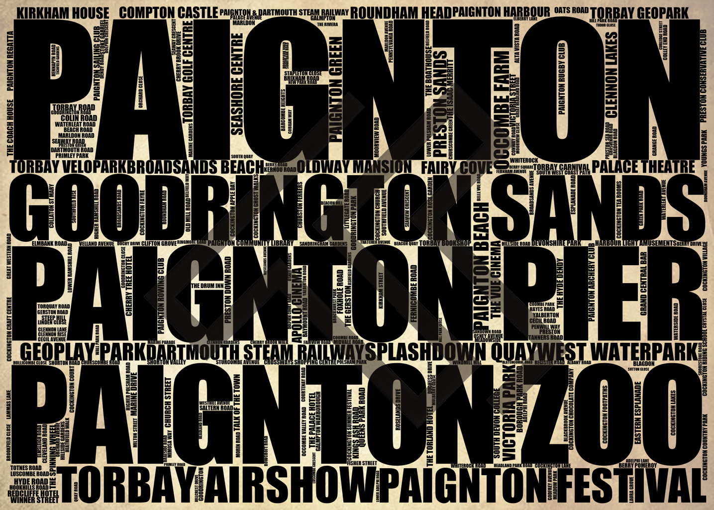 Paignton - Premium Typographic Word Cloud Prints, Posters & Gifts