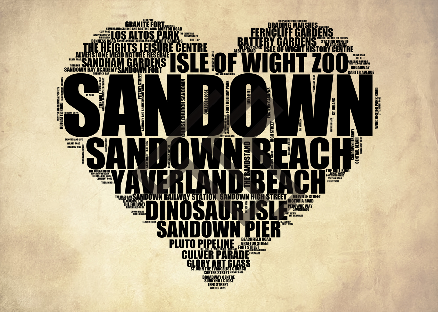 Sandown - Premium Typographic Word Cloud Prints, Posters & Gifts