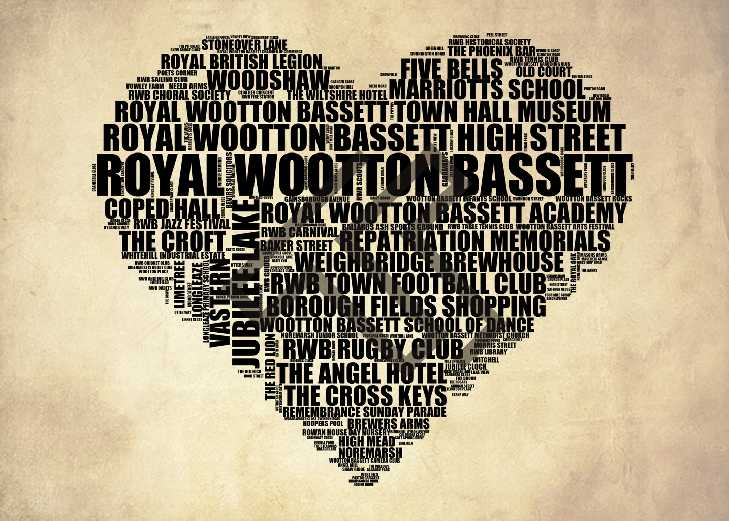 Royal Wootton Bassett - Premium Typographic Word Cloud Prints, Posters & Gifts
