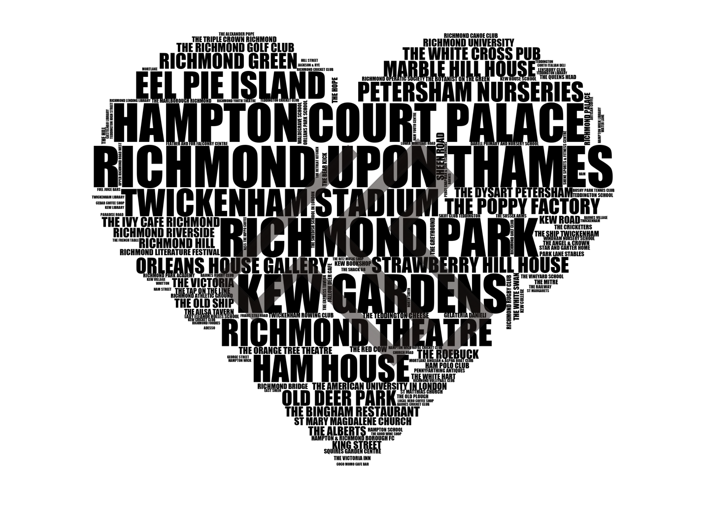 Richmond upon Thames - Premium Typographic Word Cloud Prints, Posters & Gifts