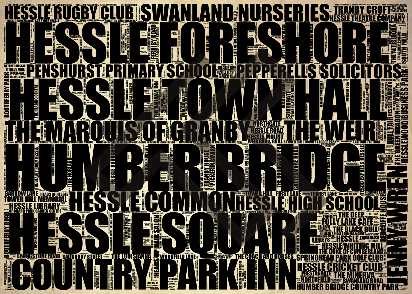 Hessle - Premium Typographic Word Cloud Prints, Posters & Gifts