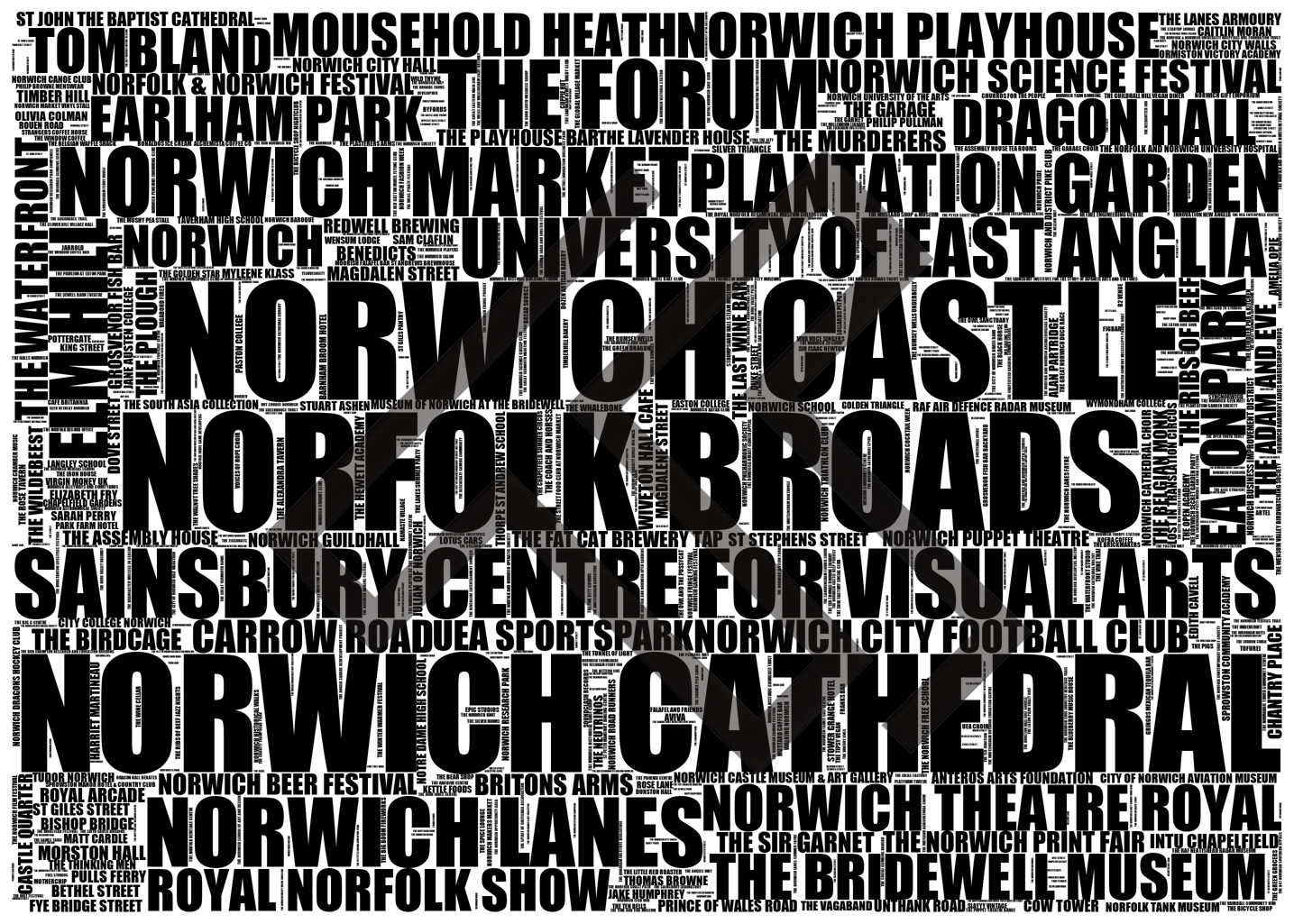Norwich - Premium Typographic Word Cloud Prints, Posters & Gifts