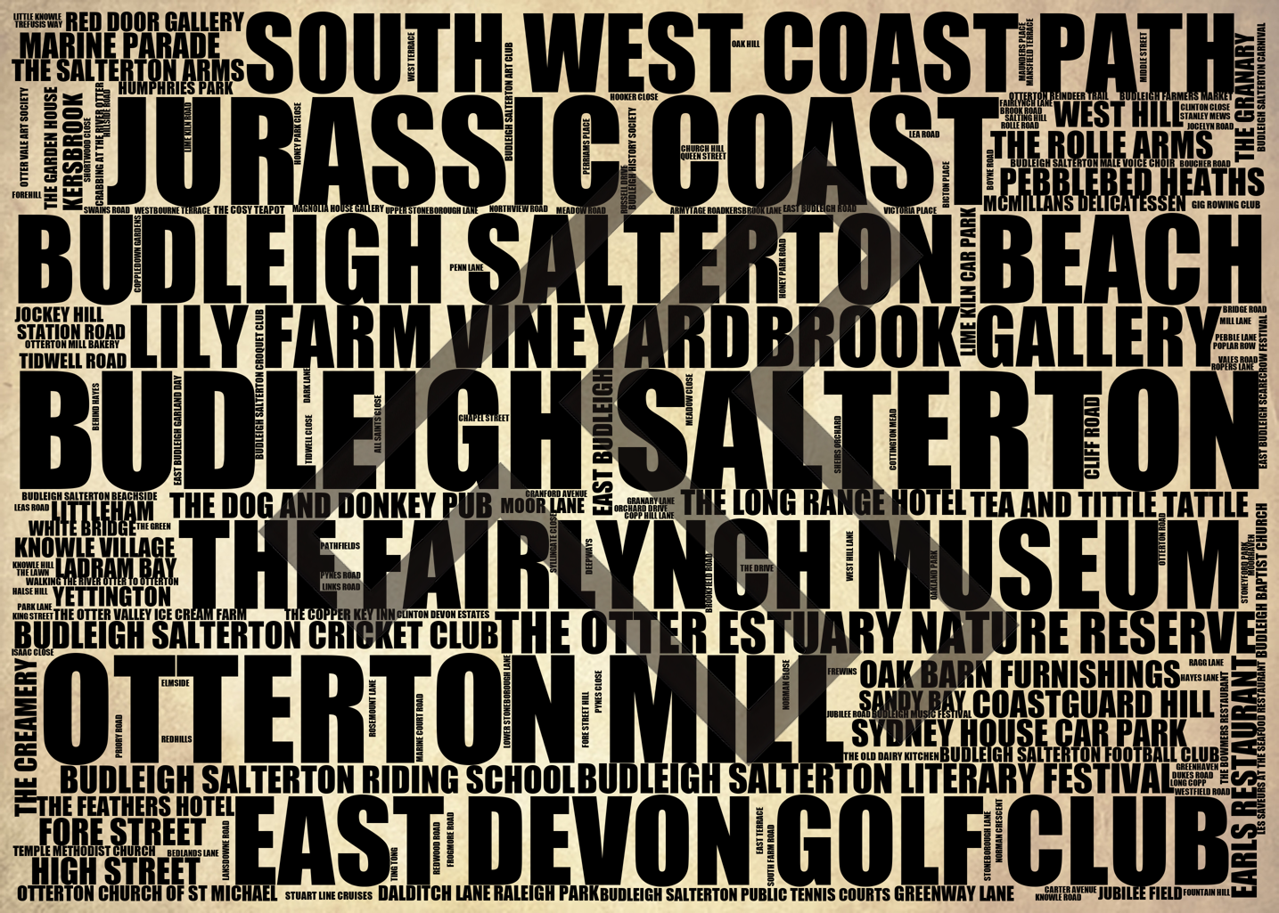 Budleigh Salterton - Premium Typographic Word Cloud Prints, Posters & Gifts