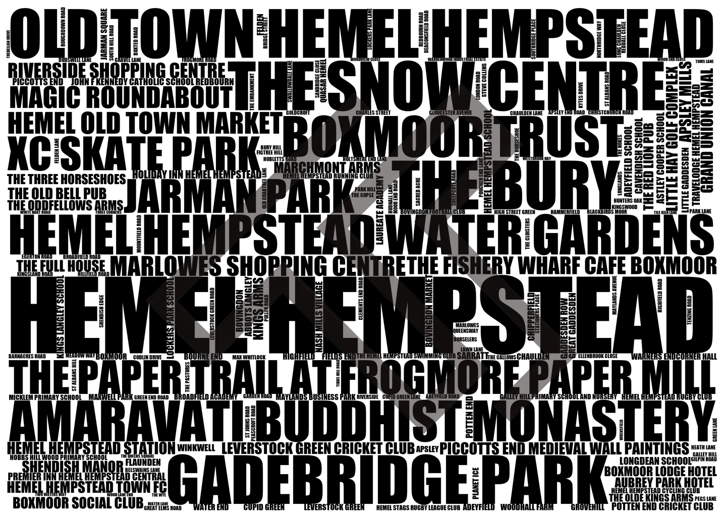 Hemel Hempstead - Premium Typographic Word Cloud Prints, Posters & Gifts