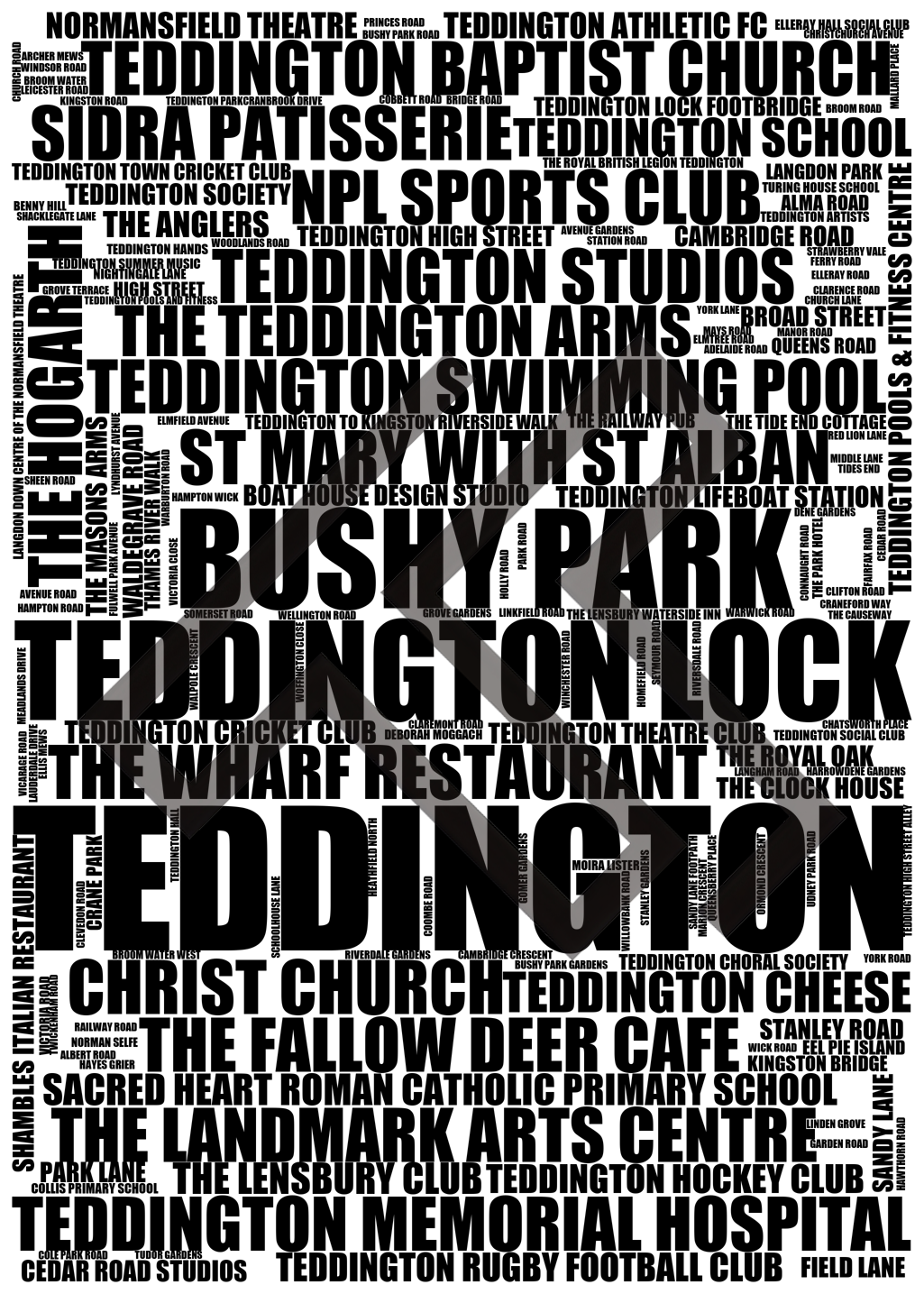 Teddington - Premium Typographic Word Cloud Prints, Posters & Gifts