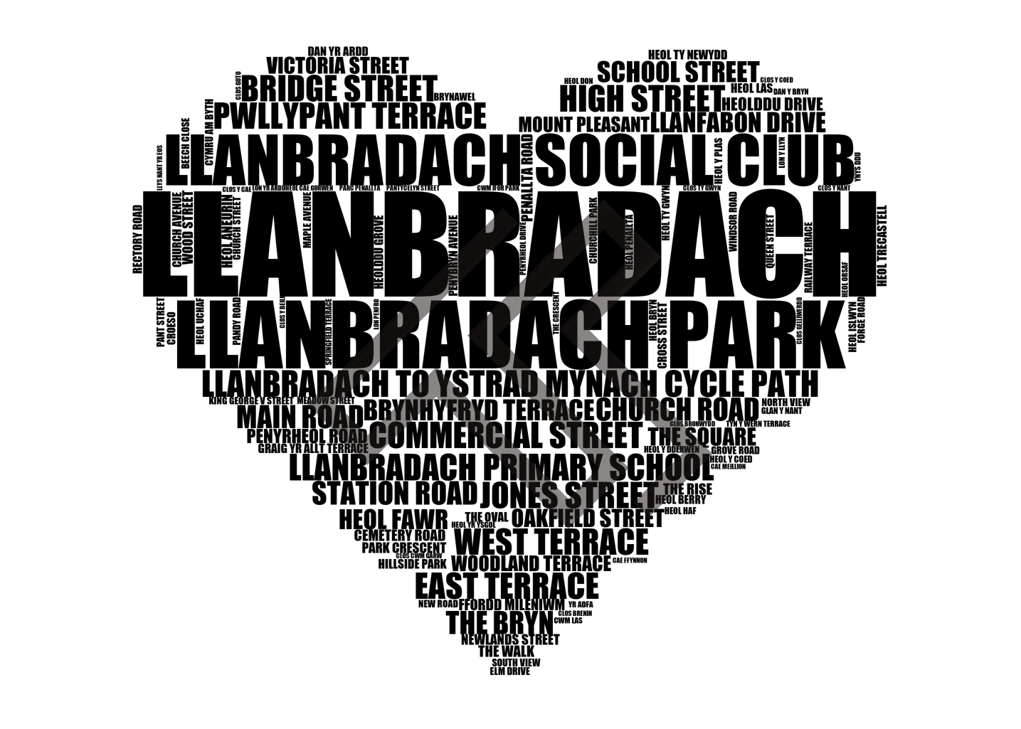 Llanbradach - Premium Typographic Word Cloud Prints, Posters & Gifts