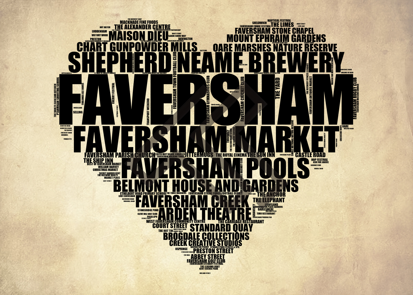 Faversham - Premium Typographic Word Cloud Prints, Posters & Gifts