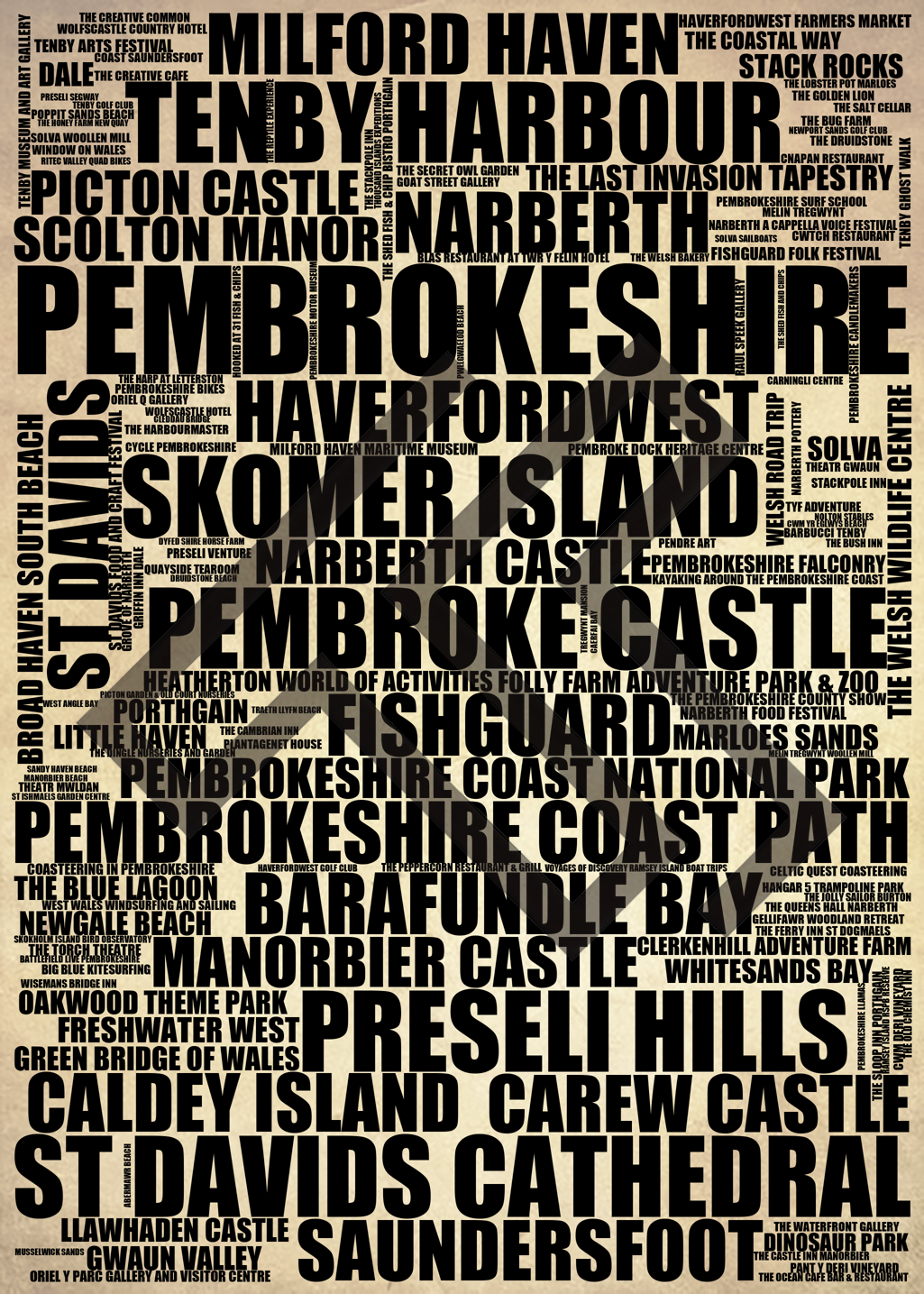 Pembrokeshire - Premium Typographic Word Cloud Prints, Posters & Gifts