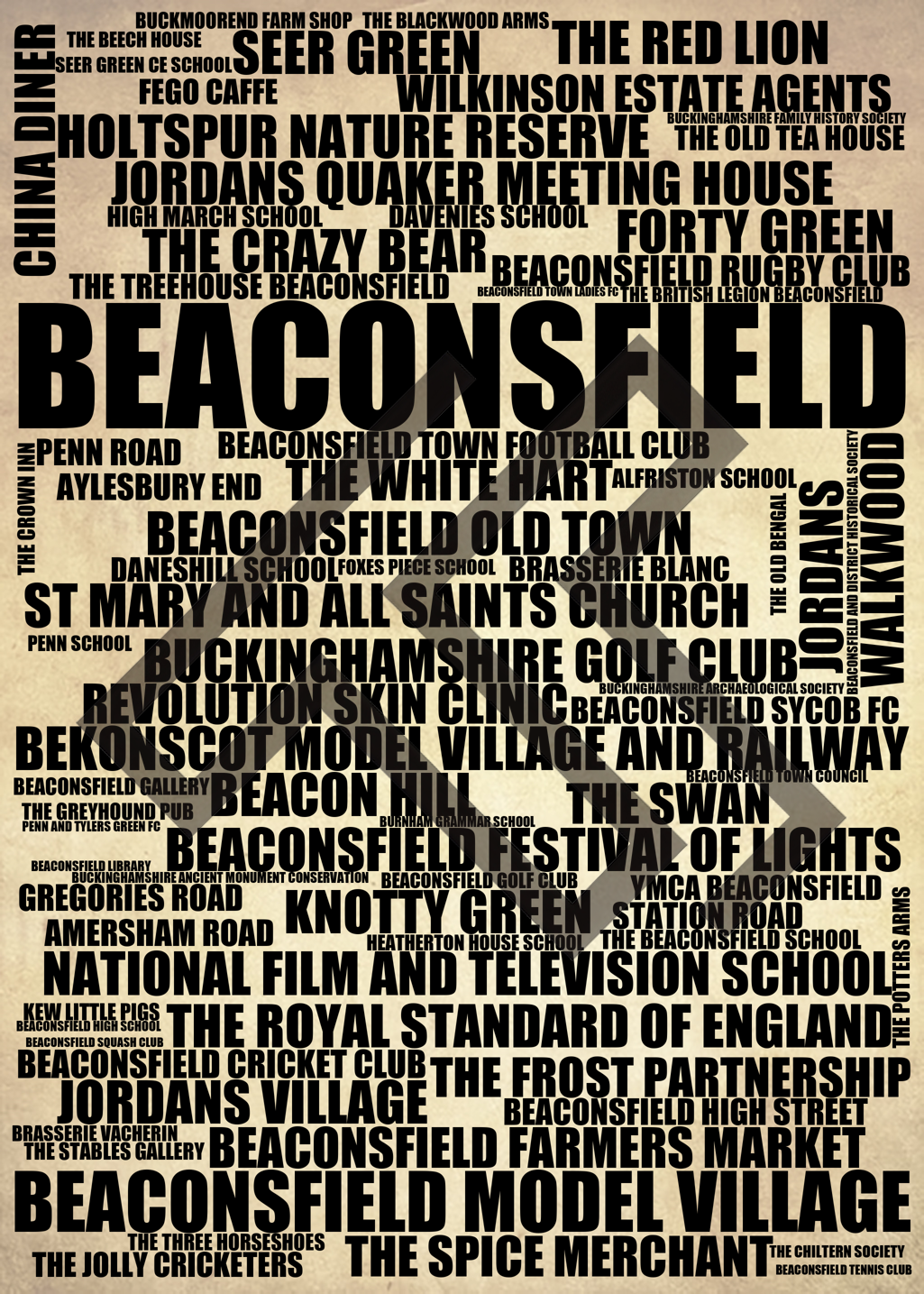 Beaconsfield - Premium Typographic Word Cloud Prints, Posters & Gifts